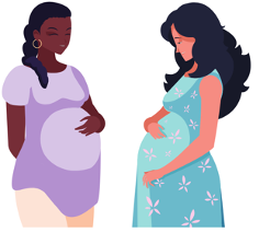 2 pregnant women holding their bellies.